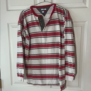Vintage Tommy Hilfiger Red White & Black Striped Long Sleeve Henley Shirt, Small